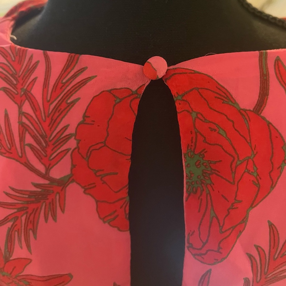 Beyond Words Pink Long Sleeved Romper with Red and Green Flowers. - Picture 6 of 8